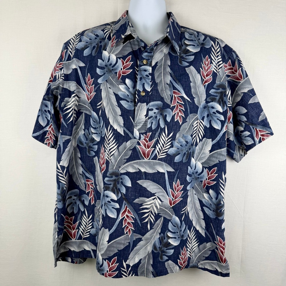 Ono & Company Liberty House Mens XXL Blue Tropical Floral Cotton Popover Shirt